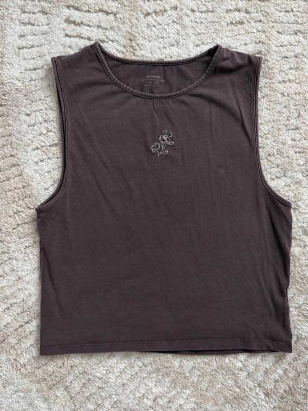 Cotton On Brown Sleeveless Tank with Floral Stitch